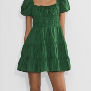 Elegant Green Puff Sleeve Dress